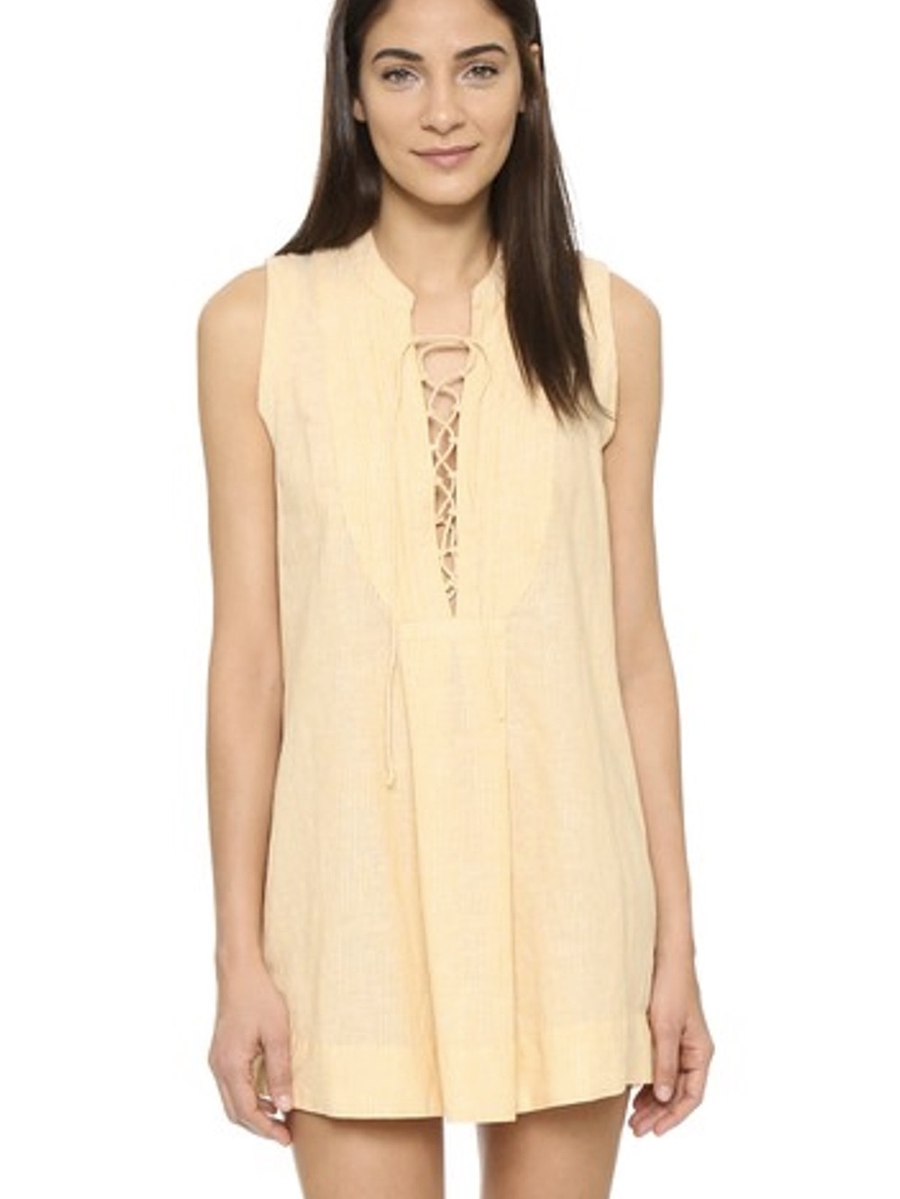 Free People Yellow Linen+ Cotton Sleeveless Mini Dress. Size M